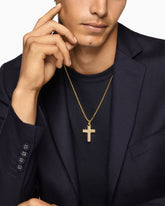 Chevron Cross Pendant in 18K Yellow Gold with Diamonds, 36mm